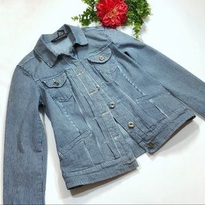 EUC Baccini Small Navy/White Striped Jacket